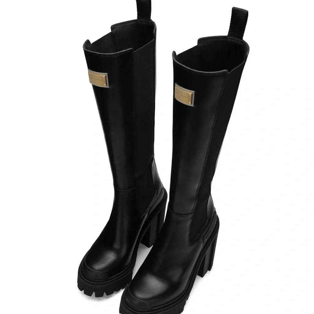 Dolce & Gabbana Black 90mm logo-plaque slip-on boots - Picture 3 of 4